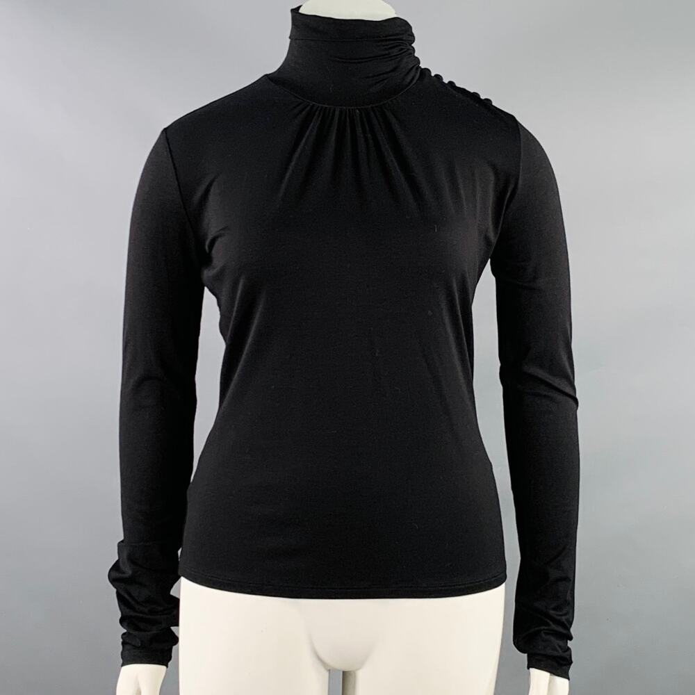 MAX MARA Size L Black Viscose Blend Mock Neck Pullover
